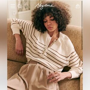 sezane léontine jumper in ecru & navy 🤍💙